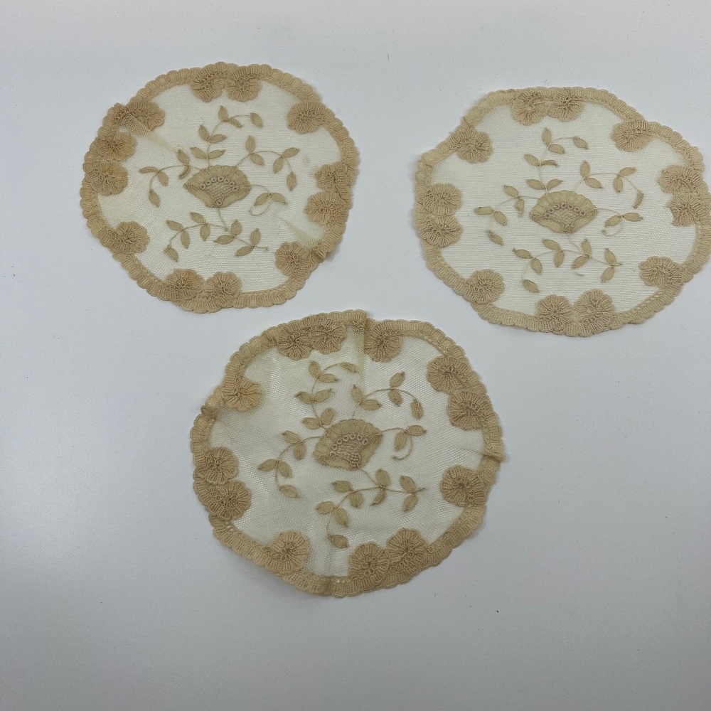 3 Vintage Ecru 6" Round Belgian Lace Doilies (Set of 3)